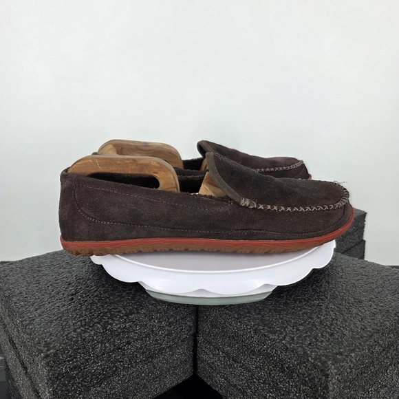 L.L.Bean Men\'s 11 Wicked Good Moccasins Brown Suede Shearling Slippers Shoes